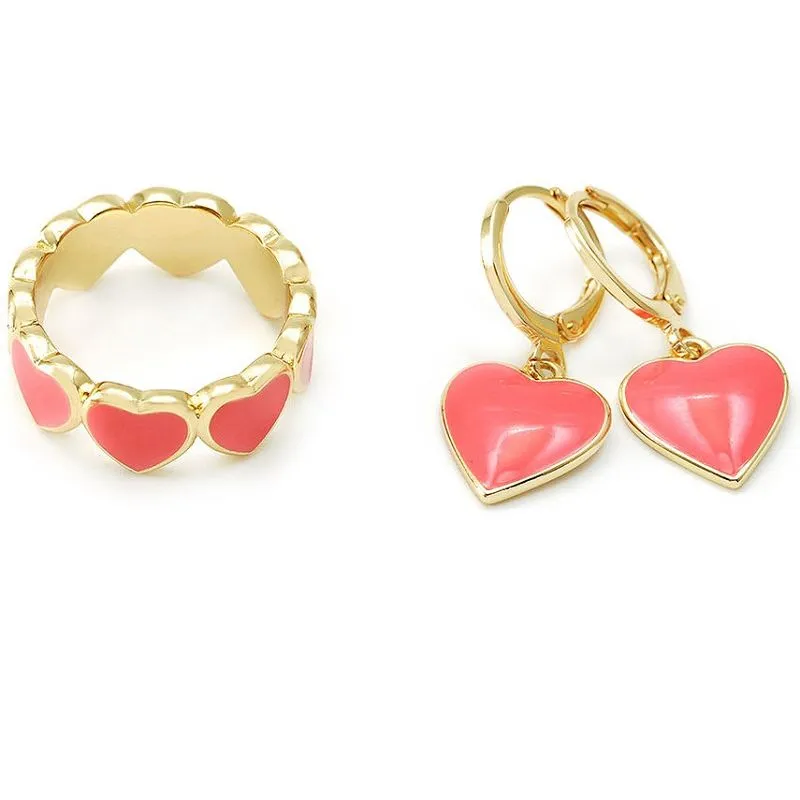 कोरल इनेमल हार्ट ज्वेलरी सेट